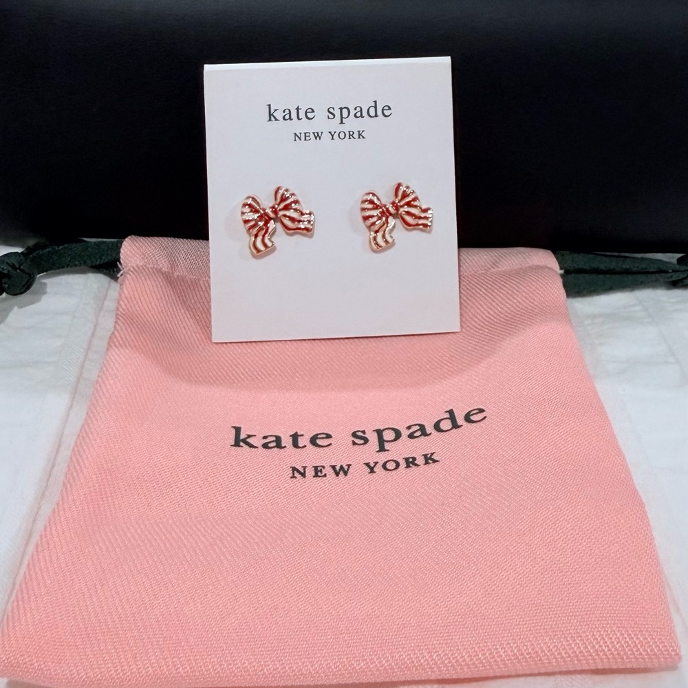 Kate Spade Striped Gold, Red and White Bow Earrings